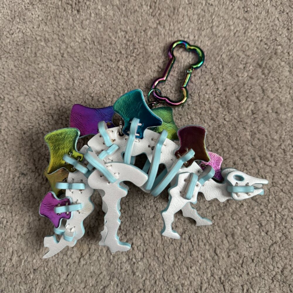 Custom leather Stegosaurus bag charm, never used
